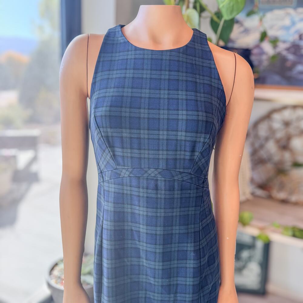 Banana Republic, Tartan Plaid Sleeveless Sheath Dress, Navy and Green, Women's 6 - Picture 8 of 13
